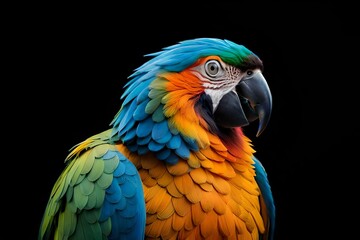 Obraz premium Colorful parrot isolated on black background Generative AI