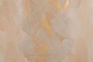 Textured oil and Acrylic smear blot canvas painting wall. Abstract gold, beige color stain brushstroke background.