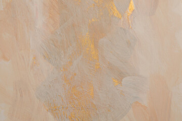 Textured oil and Acrylic smear blot canvas painting wall. Abstract gold, beige color stain brushstroke background.