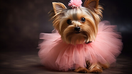 A dog in a pink tutu. Generative Ai