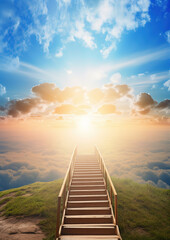 Fototapeta premium Stairway Leading Up To Sky At Sunrise - Resurrection And Entrance Of Heaven, generative ai 