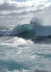 Obraz premium Waves Breaking and Spraying at High Seas and Strong Winds, generative ai 