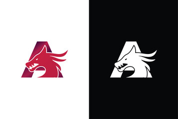 Modern dragon and letter A logo design. Dragon head and A letter vector icon design Template.
