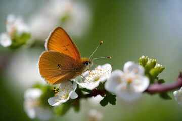 Macro photos of a lovely natural landscape. A gorgeous butterfly sits on a blossom in a summer garden. Generative AI