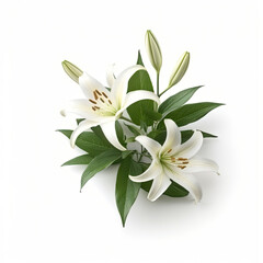 White blooming lilies lily on white background