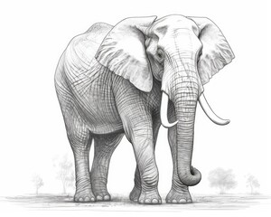 An elephant drawn realistically on the computer, isolated on white. (Generative AI)
