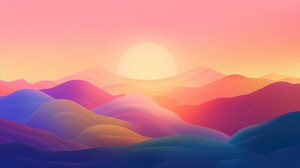 Fototapeta na wymiar sunset in mountains illustration