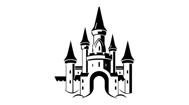Vector black castle icon, logo. Vector illustration isolated on white background