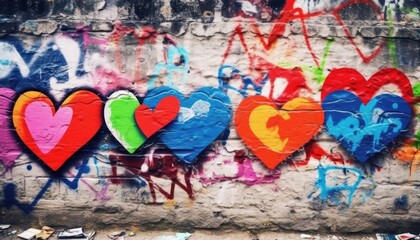 Hearts painted on wall represent love. (Generative AI)