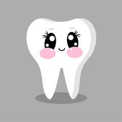 Happy cute snow white cartoon characters tooth in flat design. Happy kawaii teeth characters for childrens and babies