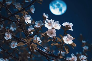 the moon and flowers in the night sky Generative Ai