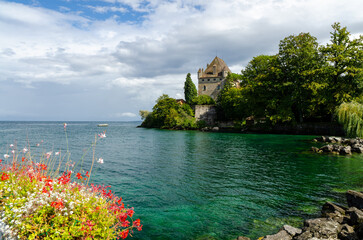 Colorful lanscape of the Lake Annecy