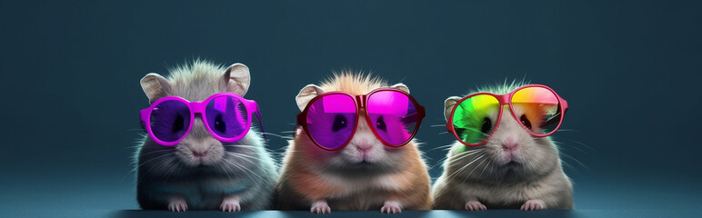 Generative Ai image of gerbils or hamsters wearing colorful sunglasses - obrazy, fototapety, plakaty