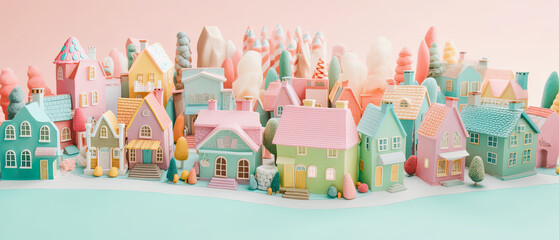 cute pastel colored miniature city, generative ai illustration