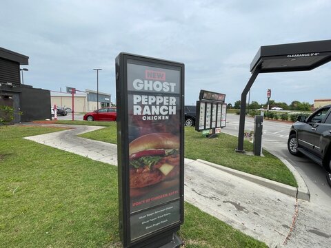 Wendys fast food restaurant drive thru Ghost Pepper Ranch chocken sign