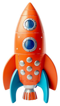 Toy, orange rocket. Children's toy. Isolated on a transparent background. KI.