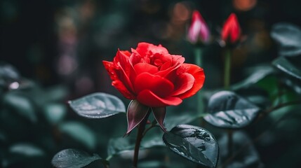 Obraz premium Red rose, close-up - Generative AI