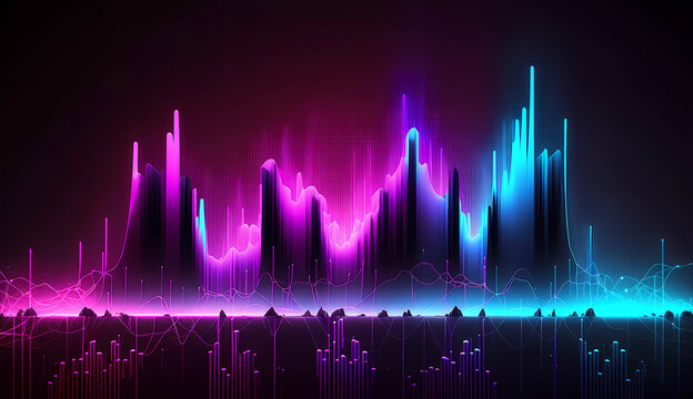 Neon chart. Growth and decline chart. Generative AI