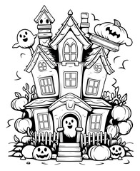 halloween haunted house outline design. Generative ai - obrazy, fototapety, plakaty