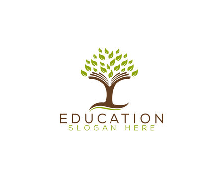 Abstract Book Tree Creative Logo Design, Nature Education Vector Illustration.