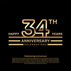 Fototapeta na wymiar 34 year anniversary logo design with double line concept, logo vector template
