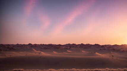 An Illustration Of A Breathtakingly Daring Sunset Over A Desert Landscape
