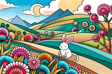 Colorful landscape perfect for children scrapbook