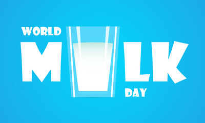 Milk day world glass typography, vector art illustration.