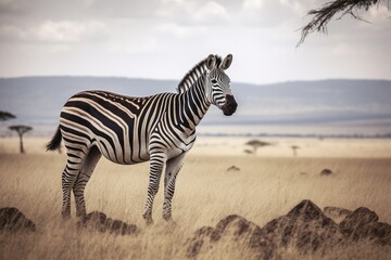Fototapeta na wymiar Zebra in natural habitat, Generative ai