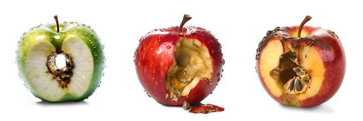 Rotten apple, isolated background. Generative Ai