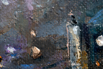 Macro. Abstract art. Expressive embossed pasty oil paints and reliefs. Colores: white,ocher, grey, brown, black.