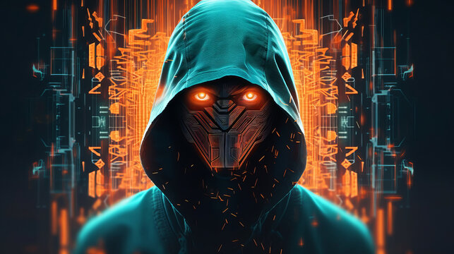 Anonymous hacker wearing a mask and a hoody, data thief, concept of cybersecurity, phishing, data theft, cybercrime, generative ai