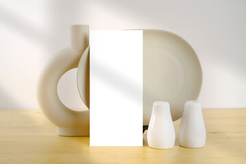 4 x 9 blank white menu card mock-up. Minimalist Scandi Boho style blank card mockup, with Nordic...