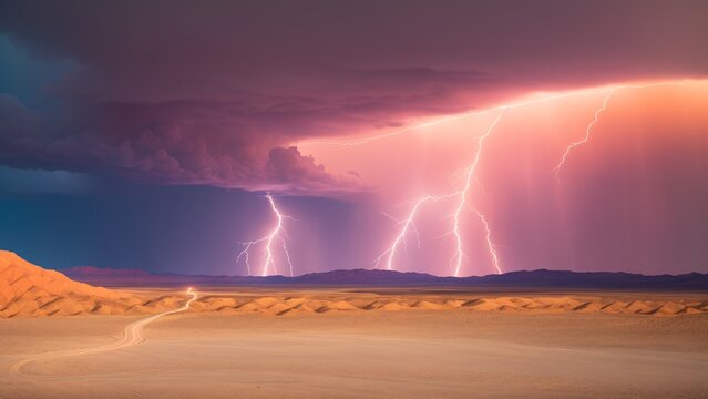 A Picture Of A Gorgeous View Of A Desert With Lightning