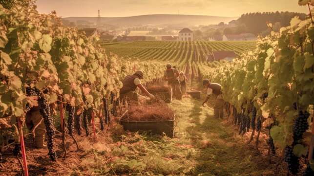 Illustration of Grape Harvest from Vines in Vermont Vineyard Illustration Digital Art Generative AI Background Wallpaper Cover Magazin 