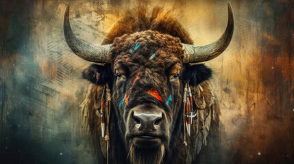 Native Bison created with Generative AI Technology, ai, generative