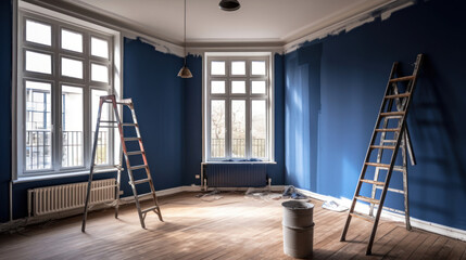 A Room under Renovation Painted in Blue Color