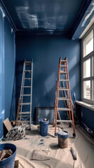 A Room under Renovation Painted in Blue Color