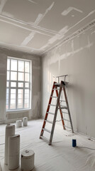 A Room Undergoing Renovation Painted in Grey Color