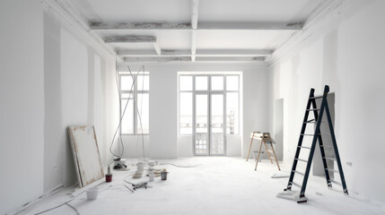 A Room Undergoing Renovation Painted in White Color