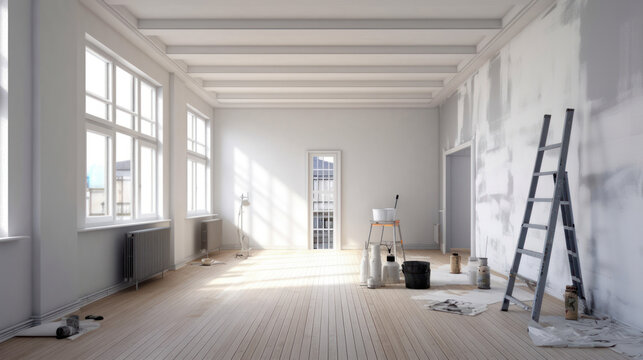 A Room Undergoing Renovation Painted in White Color
