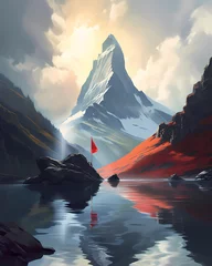 Gordijnen Illustration of beautiful view of Matterhorn island, Switzerland © Aleh Varanishcha