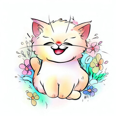 Cute Cat: Watercolor Animal Illustration, Generative AI