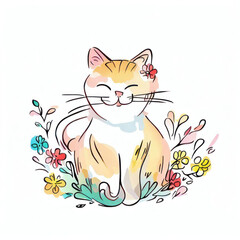 Playful Feline: Watercolor Cat Illustration, Generative AI