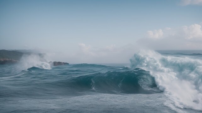 A Scene Of A Breathtakingly Gorgeous Ocean With A Wave Breaking