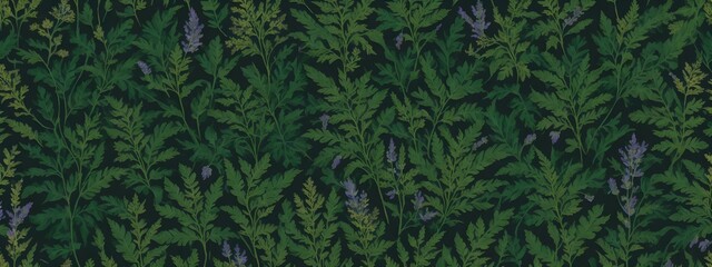 Naklejka na ściany i meble Plants, flowers. Classic illustration of poppy, lavender, fern, leaf and wild flower for floral background, pattern for wedding invitation. Generative AI