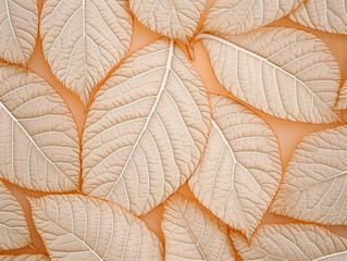 Autumn leaves pattern on light coral background, flat lay, Generative Ai