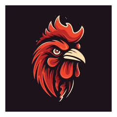 red chicken mascot logo for broiler chicken factory . flat color