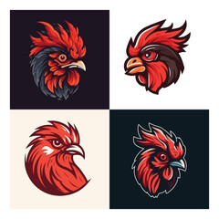 red chicken mascot logo for broiler chicken factory . flat color