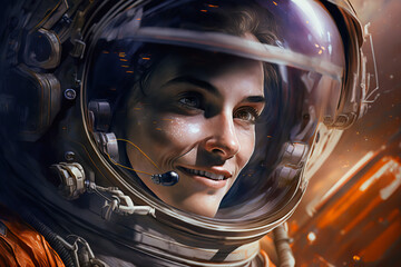 Portrait of female astronaut, generative ai